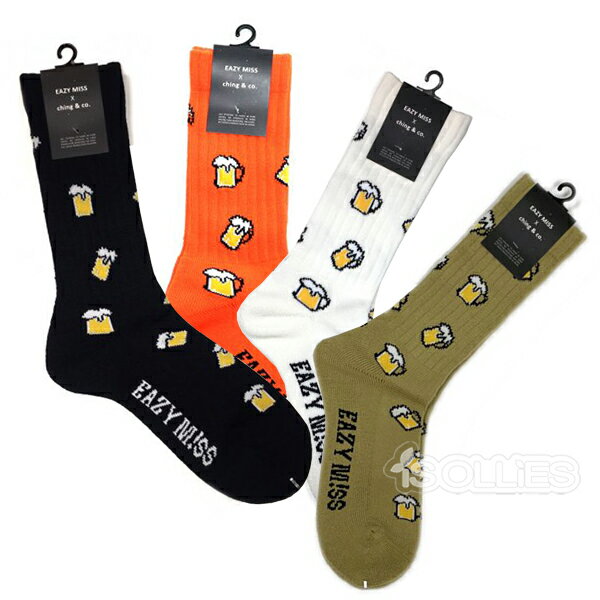 EAZY M!SS(イージーミス)EAZY MISS Beer socks靴下 SOX ソックス くつしたブラック ホワイト オレンジ グリーン ビール 総柄 メンズ skateboard skater スケートボード スケボー スケーター sk8 スケート(伊藤慎一)(イトシン)