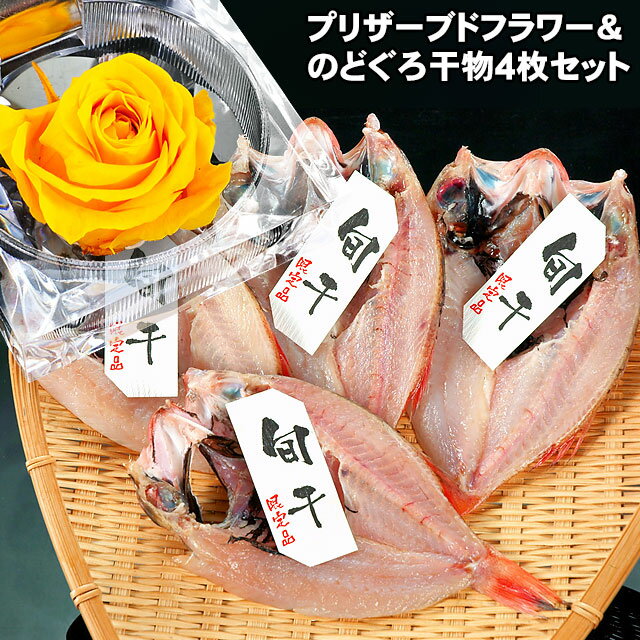 送料無料 お誕生日 ギフト プレゼント 幸せカラーの黄色いバラのプリザーブドフラワー付き島根県産 白身のトロ のどぐろ 干物 ( ノドグロ 一夜干し 旬干し ) 4枚詰め セット 母の日 父の日 御祝い 御礼 贈答 贈り物 お取り寄せ グルメ お土産 海鮮 おつまみのサムネイル