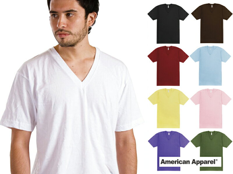 在庫処分セール！アメリカンアパレル Vネック Tシャツ American Apparel Made in USA メール便送料無料