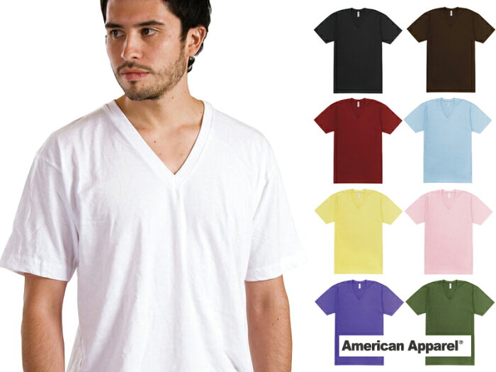 在庫処分セール！アメリカンアパレル Vネック Tシャツ American Apparel Made in USA メール便送料無料