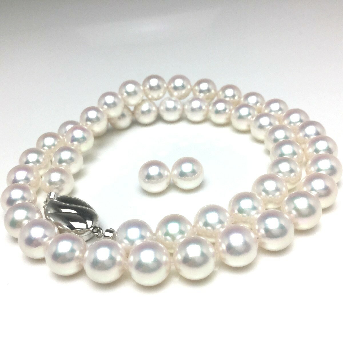 真珠 ネックレス パール FIVE STAR アコヤ真珠 イヤリング or ピアス セット 8.0-8.5mm ホワイト系ホワイトピンク シルバー クラスップ 70194 イソワパール