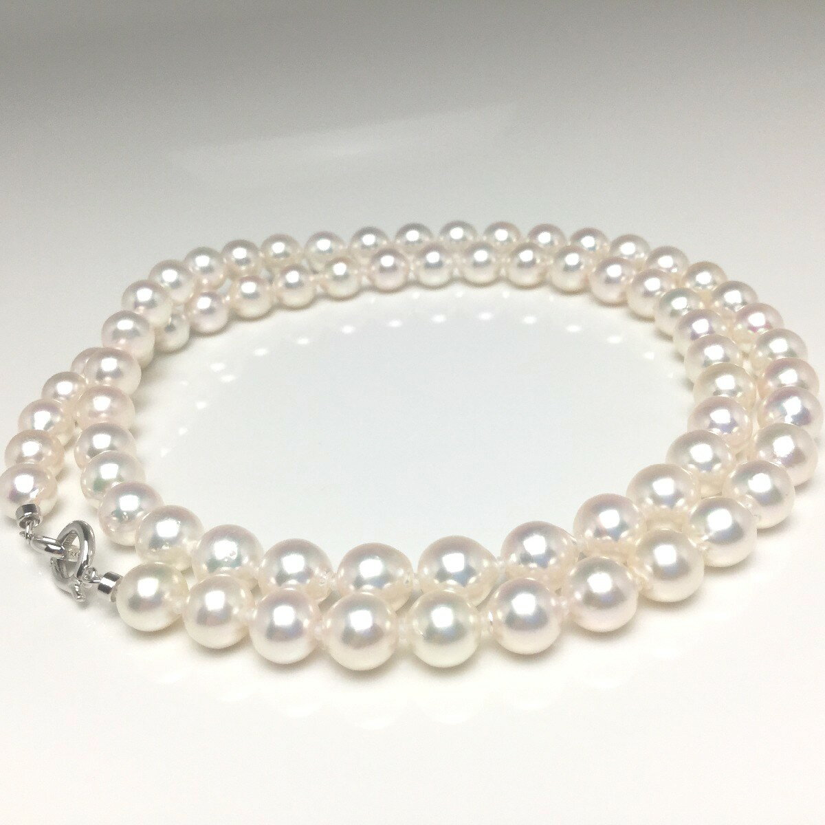真珠 ネックレス パール アコヤ真珠 セミロング 7.5-8.0mm ホワイト系ホワイトピンク シルバー クリッ..