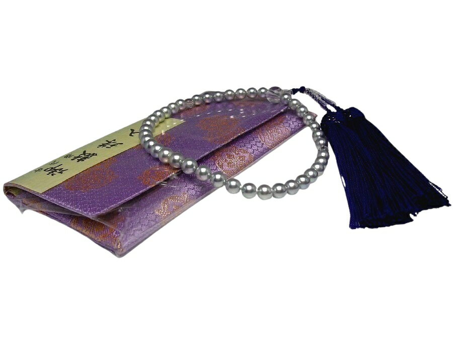 真珠 念珠（数珠） パール アコヤ真珠 6.5-7mm ホワイトシルバーブルー 正絹房 水晶(クォーツ) 45305 ..