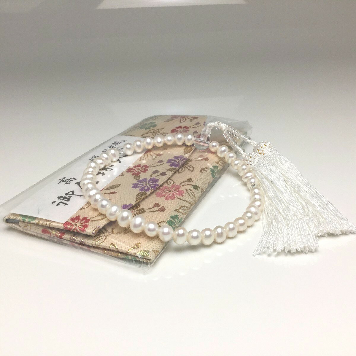 真珠 念珠（数珠） パール 淡水真珠 6.5-7.0mm ホワイト 人絹房 73950 イソワパール