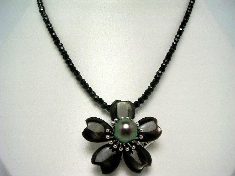 真珠 ブローチ パール 黒蝶真珠 9.9mm ピーコックグリ