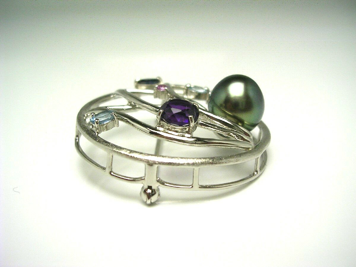 真珠 ブローチ パール 黒蝶真珠 9.9mm ホワイトピンク シルバー 天然石 ウィング 65226 イソワパール