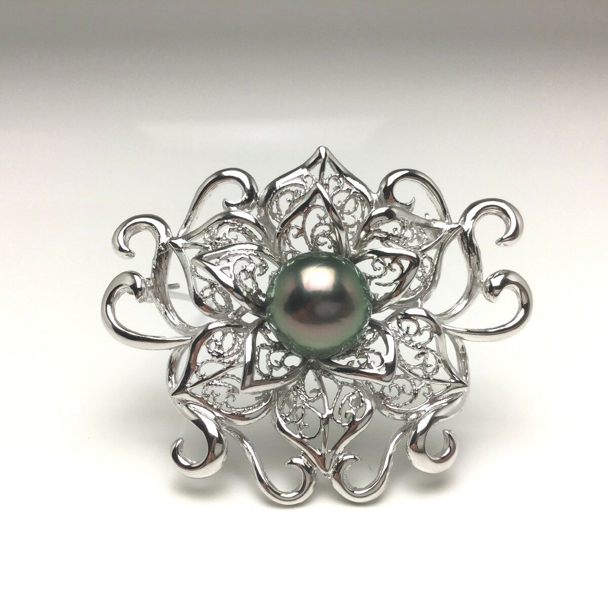 真珠 ブローチ パール 黒蝶真珠 10.7mm ピーコックグリーン シルバー 66448 イソワパール