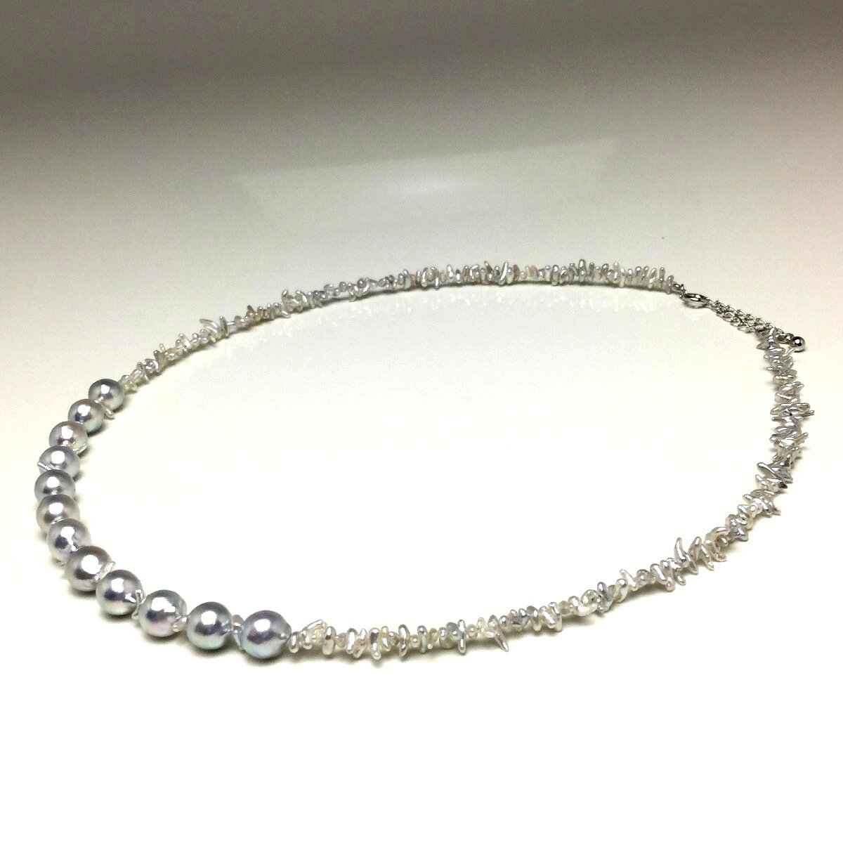 乐天商城 - 真珠 ネックレス パール アコヤ真珠天然ケシ 1.2mm、7.0-7.5mmアコヤ真珠 1連 ホワイト シルバーブルー（ナチュラル）　 シルバー アジャスター 79562 イソワパール