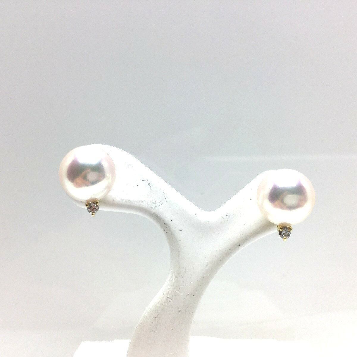 乐天商城 - 真珠 ピアス パール アコヤ真珠 スタッド 8.0-8.5mm ホワイトピンク K18 イエローゴールド ダイヤモンド 0.02ct 68337 イソワパール