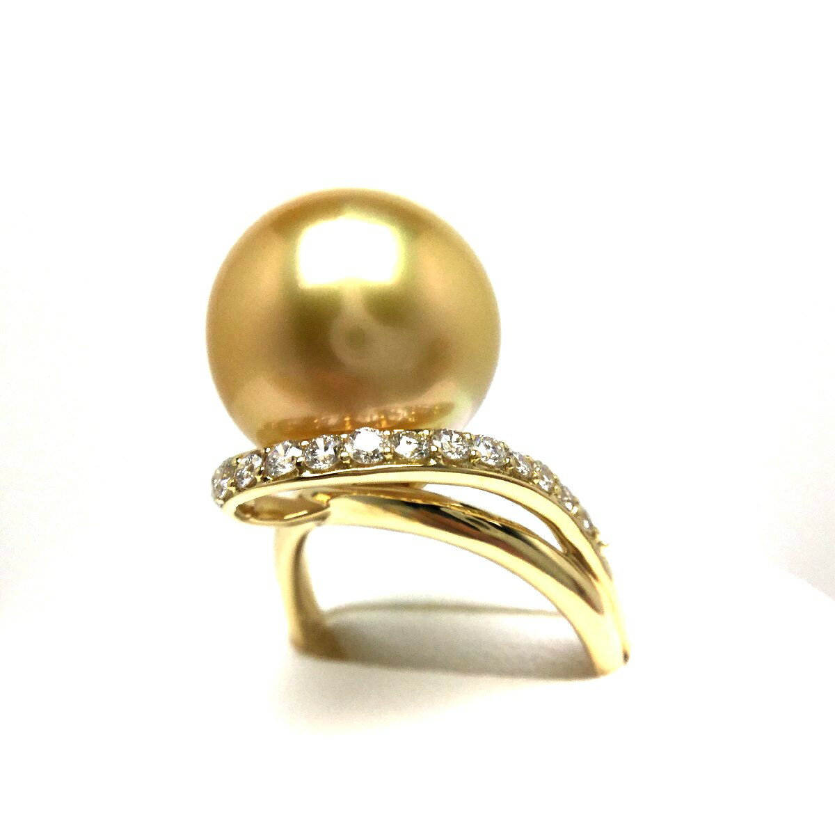 Rakuten - 真珠 リング パール GoldLip花珠 白蝶真珠 13.7mm ゴールド（ナチュラル） K18 イエローゴールド ダイヤモンド 0.27ct 66662 イソワパール