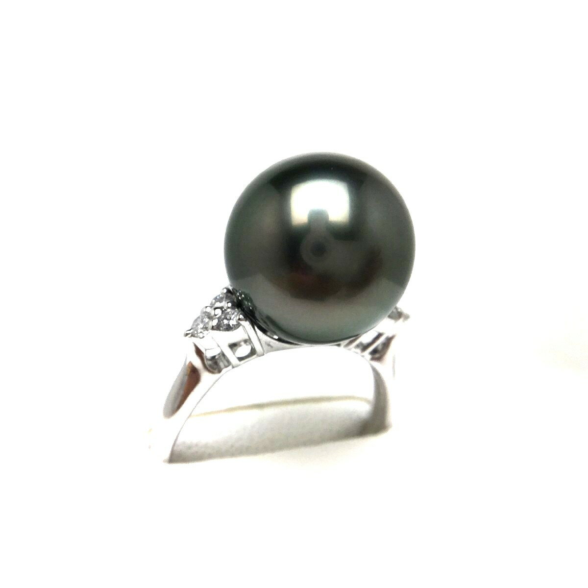 真珠 リング パール オーロラ・ラグーン 黒蝶真珠 12.0mm ミドルグリーン Pt900 プラチナ ダイヤモンド 0.12ct 68344 イソワパール