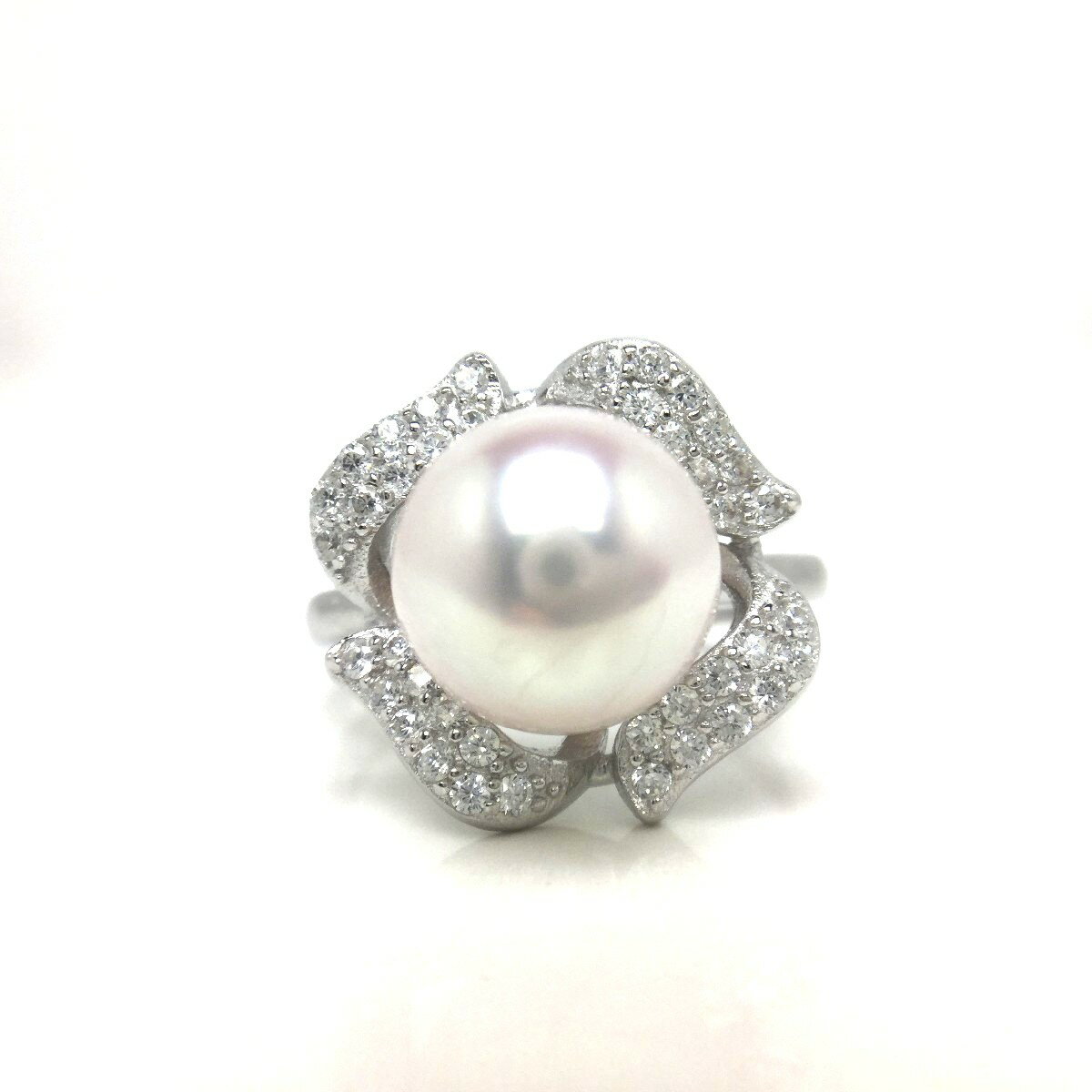 真珠 リング パール アコヤ真珠 フリーサイズ 8.5-9.0mm ホワイトピンク シルバー ジルコン 69516 イソワパール