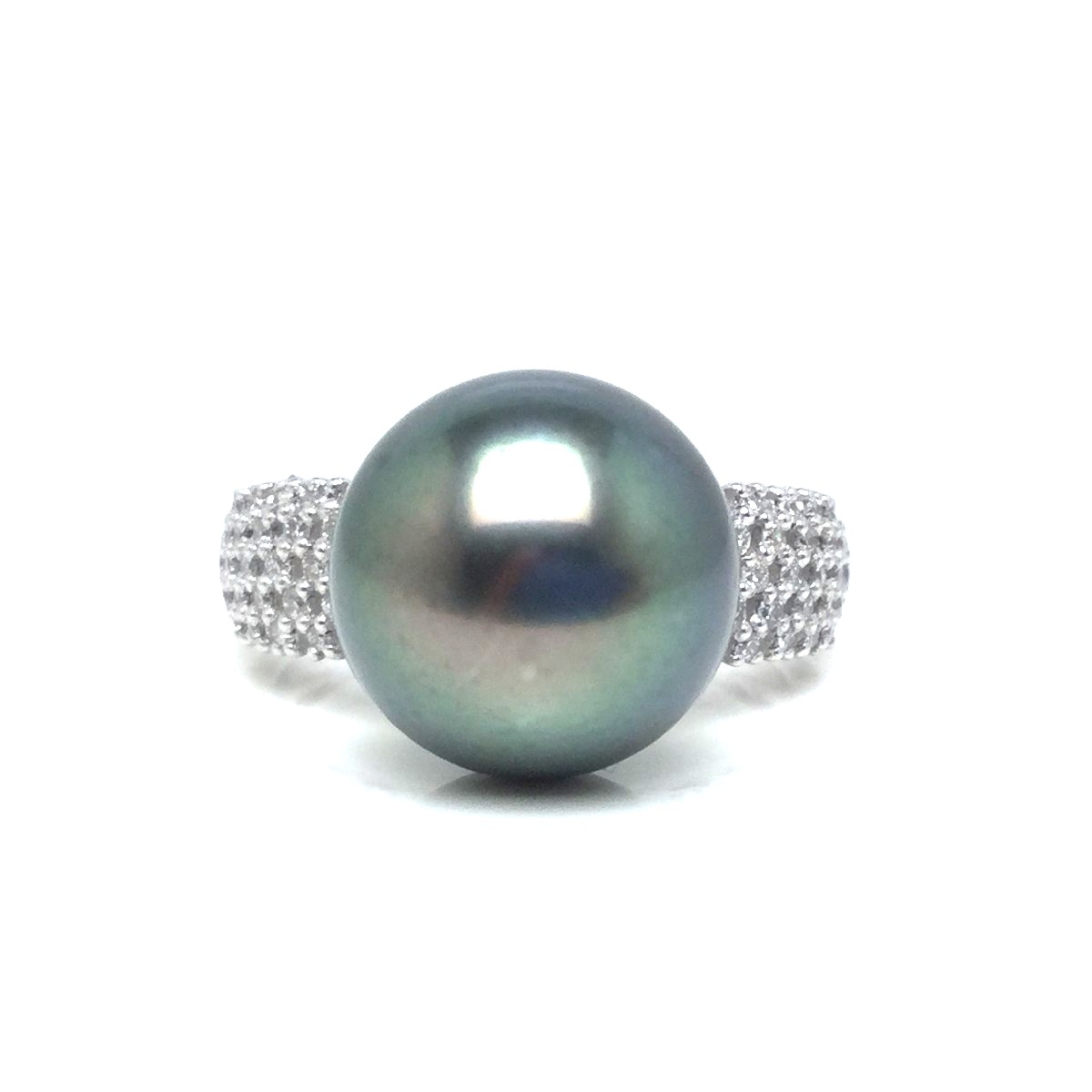 真珠 リング パール オーロラ・ピーコック 黒蝶真珠 11.3mm ピーコックグリーン Pt900 プラチナ ダイヤモンド 0.24ct 79515 イソワパール