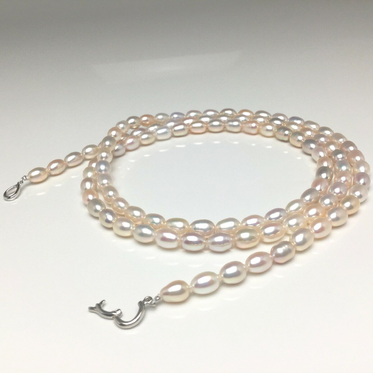 真珠 ネックレス パール 淡水真珠 セミロング 6.0-6.5mm マルチカラー シルバー クリッカー 73224 イソ..