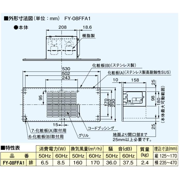 FY-08FFA1【4台セット】 パナソニック　 床下換気扇　　panasonic 床下換気扇　タイムスイッチ別売品　屋根裏・床下換気・サニタリー用換気扇 床下用換気扇 排気　プロペラファン 　本体4台　送料無料