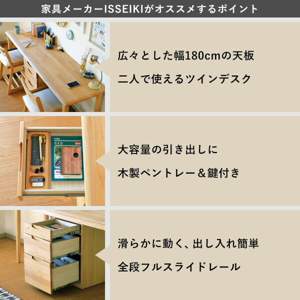 ISSEIKIKIDSERIS180TWINDESK(NA)-エリス180ツインデスク(ナチュラル)-