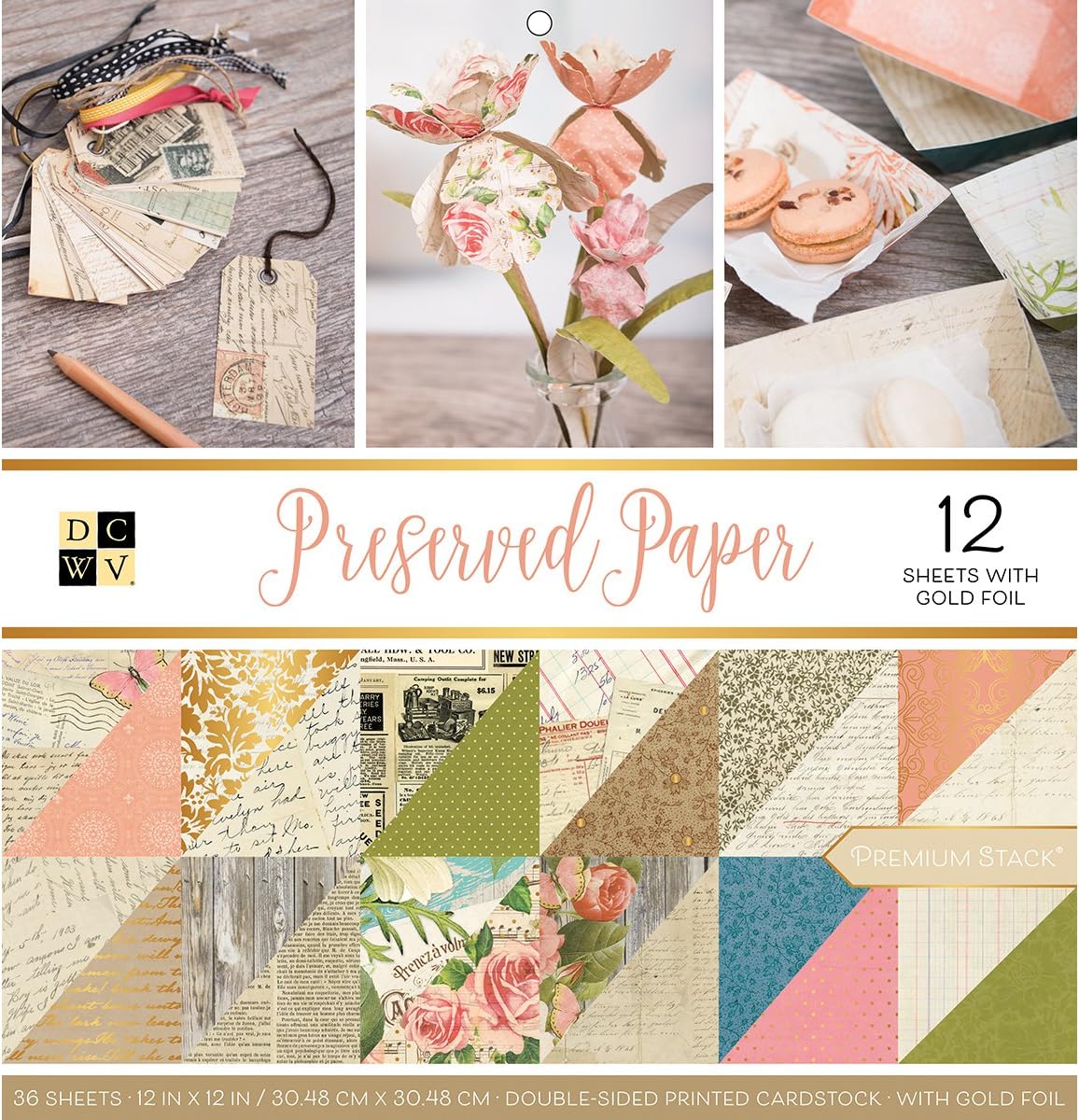 DCWV Premium - DCWV - Stacks - 12 x 12 - Double-Sided - Preserved Paper - Gold Foil - 36 Sheets PS-005-00592