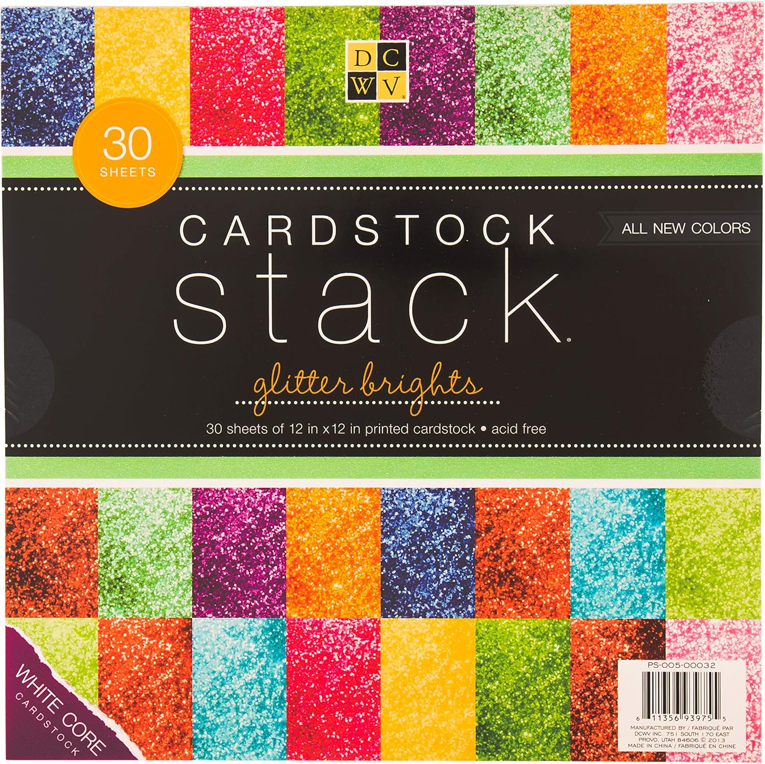 DCWV Specialty Cardstock - DCWV - Stacks - 12 x 12 - Glitter Brights - Glitter - 30 Sheets PS-005-00032