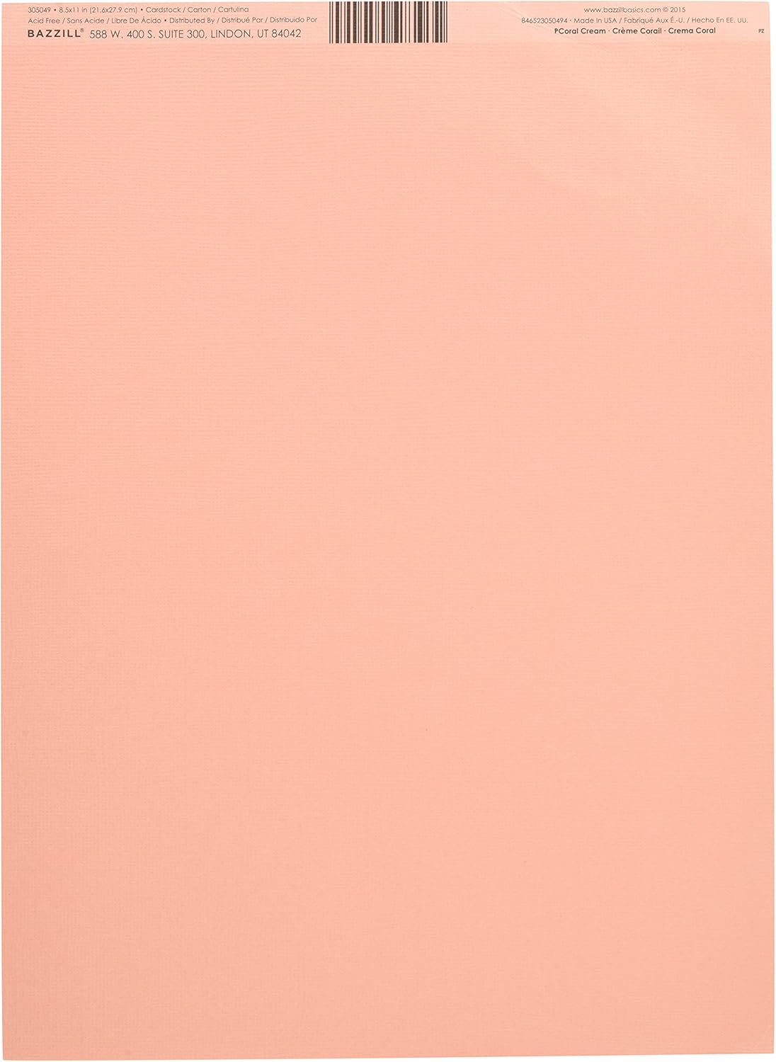 【スーパーSALE 】Bazzill (バジル) Canvas Texture Cardstock - BZ - Mono - 8.5 x 11 - Coral Cream 305049