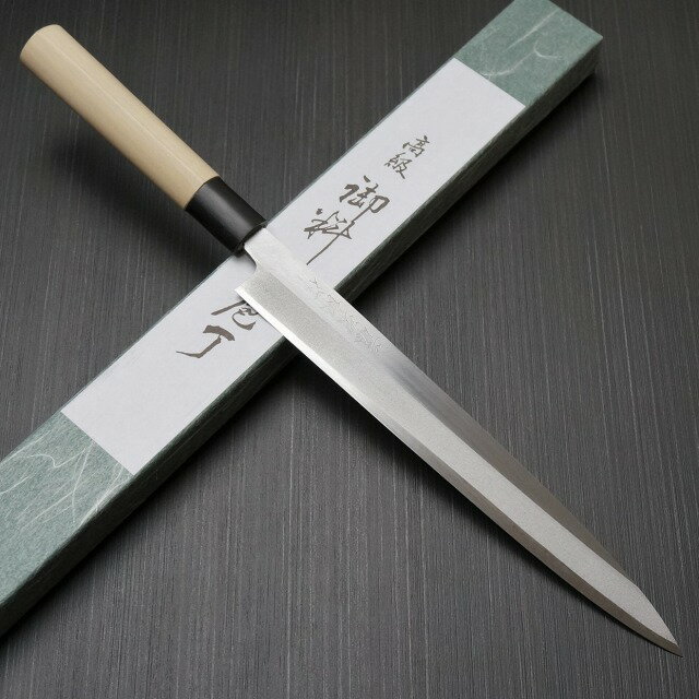 包丁 柳刃刺身 240mm 藤次郎 藤次郎作 安来鋼白紙2号 鍛造 8寸 朴木柄 業務用 本職用 プロ用 噛み付くような切れ味