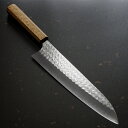 【楽天1位】包丁 牛刀 240mm 粉末ステンレスハイス スーパーゴールド2 槌目 鍛造 8寸 カトウ打刃物製作所 義実作 漆塗樫柄 MINAMO 越前打刃物 ...