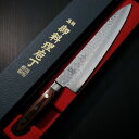 関の刃物 牛刀 18cm (180mm) 富士觀 鎚目鍛造 ダマスカス VG-10 (V金10号 ステンレス) 口金付マホガニー合板ハンドル 職人用の洋包丁 精肉の仕分け 魚の処理 野菜切り パン切りなど様々な用途に使いやすい多種多様な両刃万能包丁 国産日本製