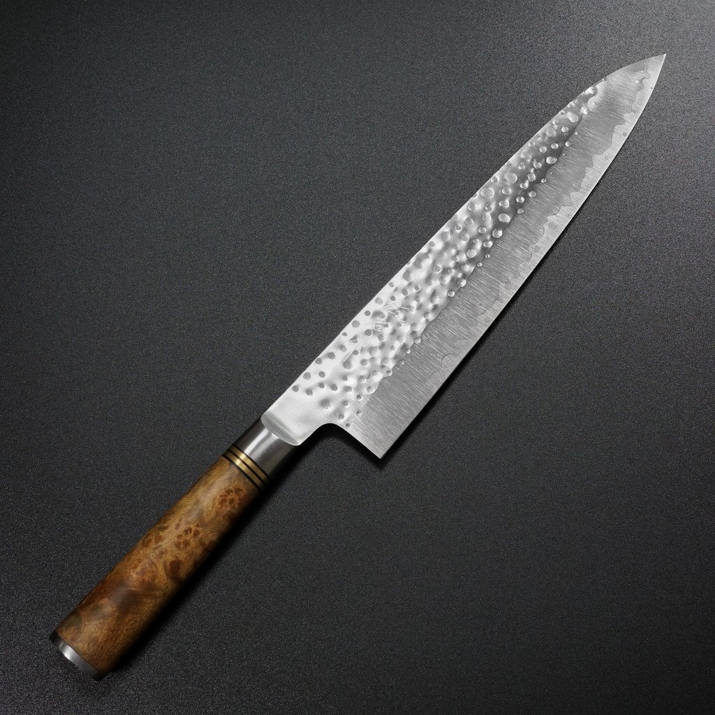 包丁 牛刀 240mm 佐治武士 粉末ハイスステンレス スーパーゴールド2 花梨瘤柄 佐治打刃物 越前打刃物 日本製 すごく よく 切れる ほうちょう ぎゅうとう 万能包丁 調理器具 プロ 本職用 業務用 送料無料 プレゼント ギフト ラッピング無料 贈り物 お祝い