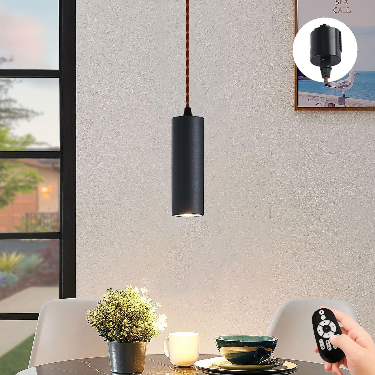 ペンダントライト ダクトレール用 LED一体型 60W形相当 調光調色 LED搭載 810LM 吊り下げ コード付き 100cm調節可能 昼光色 昼白色 電球色 常夜灯 演色性Ra90 リモコン付き（電池別売）