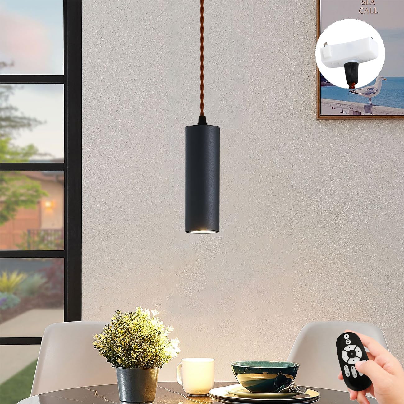 ペンダントライト 引掛シーリング用 LED一体型 60W形相当 LED搭載 810LM 吊り下げ コード付き 100cm調節可能 昼光色 昼白色 電球色 常夜灯 演色性Ra90 リモコン付き（電池別売）