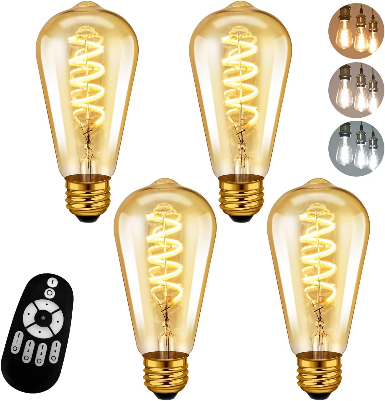 フィラメント電球 20W形相当 E26口金 LED電球 300LM 螺旋フィラメント 調光 調色 LEDランプ 茶色 消費電力4.5W 遠隔操作 昼光色 昼白色 電球色 常夜灯 広配光タイプ（リモコン別売）