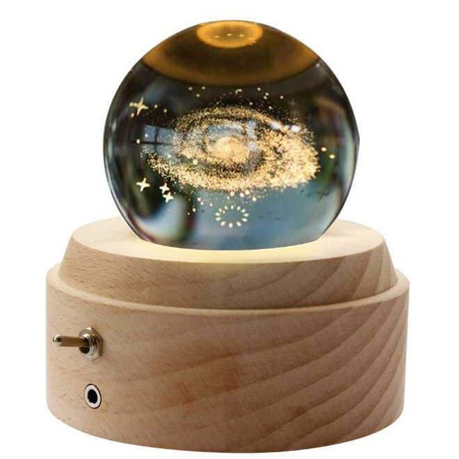 オルゴール クリスタル ボール 木製手作りかわいい おしゃれ間接照明 LEDライト USB充電式投影ボール インテリア かわいい 癒しグッズ 誕生日プレゼント記念日 出産祝いなどの場合に最適 (宇宙)