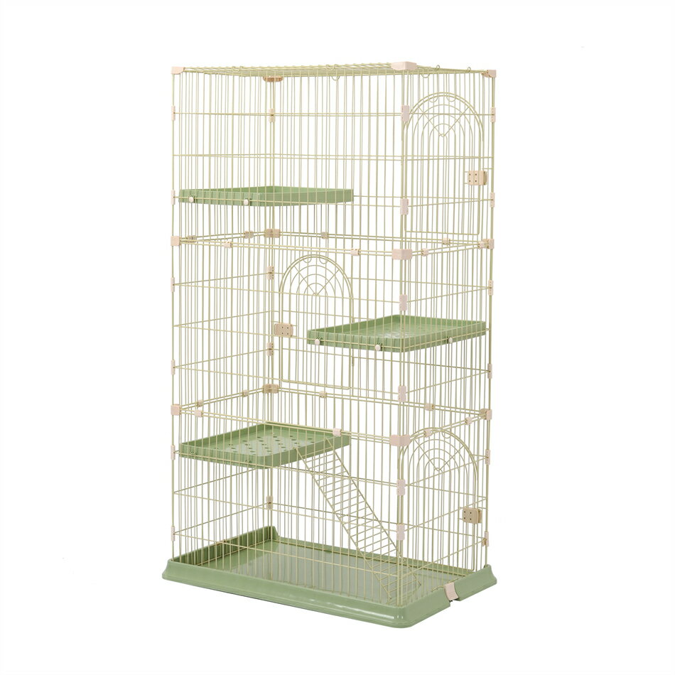 【グリーン】【M サイズ】猫 ケージ キャットケージ 3段 猫ゲージ おしゃれ キャットハウス ネコ ハウス 多段 留守番 保護 脱走防止 多頭飼い 多頭 ペットケージ