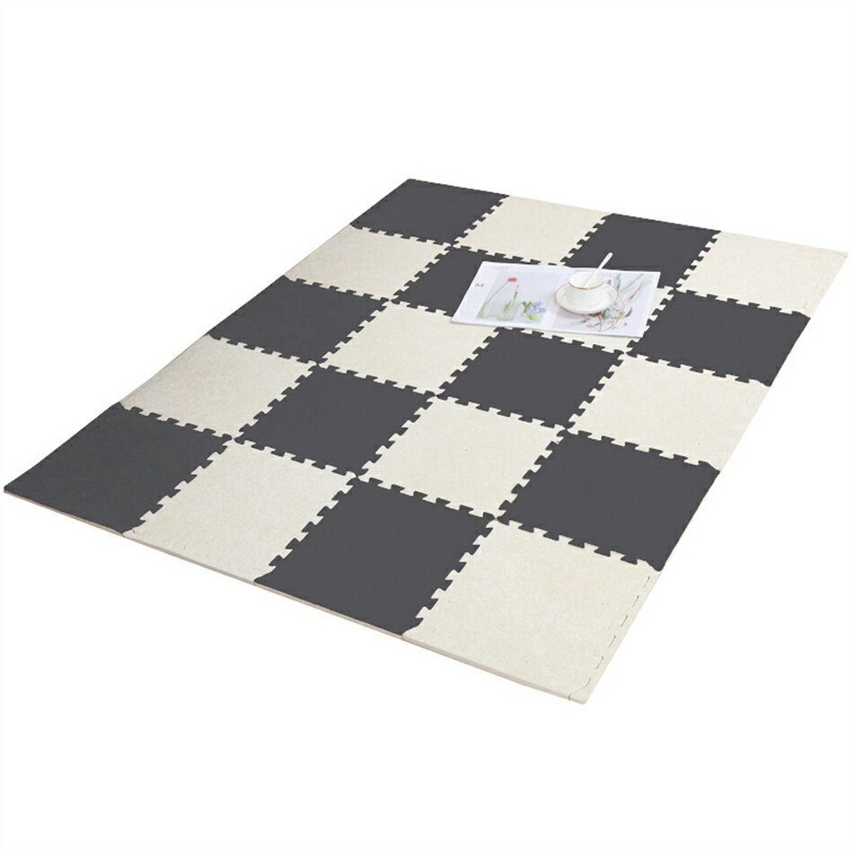 【32枚】ジョイントマット 大判60cm 6畳 厚手 2cm おしゃれ EVA高品質 防音断熱 安心のノンホル 転倒防止 サイドパーツ付き【ホワイト×ブラック】