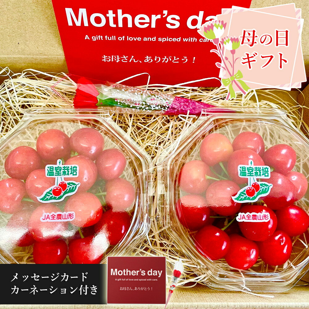 産地直送さくらんぼA 佐藤錦 約100g × 2パック カード・カーネーション付き 山形県産 父の日 ...