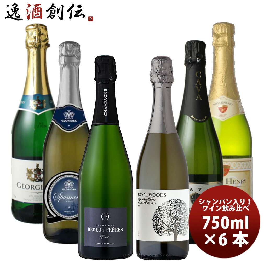 ワインセット 飲み比べ 激安!!シャンパーニュ入り スパークリングワイン6本セット 750ml × 6本 1セット