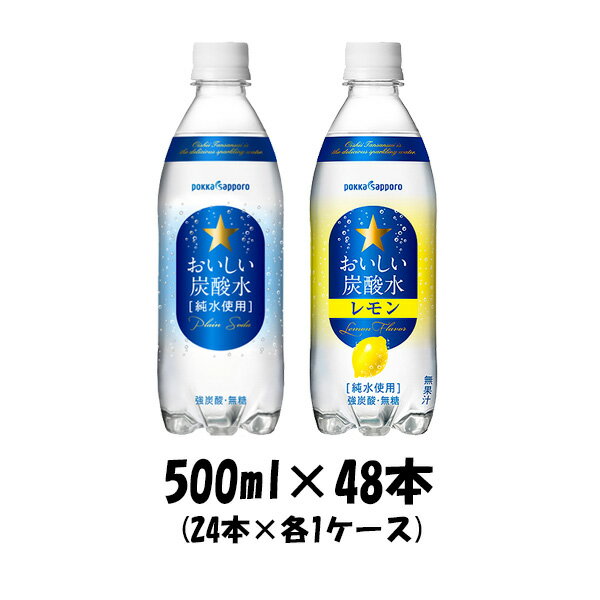 【5/16 01:59まで！エントリーでポイント7倍！お買い物マラソン期間中限定】サッポロ おいしい炭酸水（プレーン、レモン）セット 500ml×48本（2ケース） 本州送料無料 四国は+200円、九州・北海道は+500円、沖縄は+3000円ご注文後に加算 ギフト 父親 誕生日 プレゼント