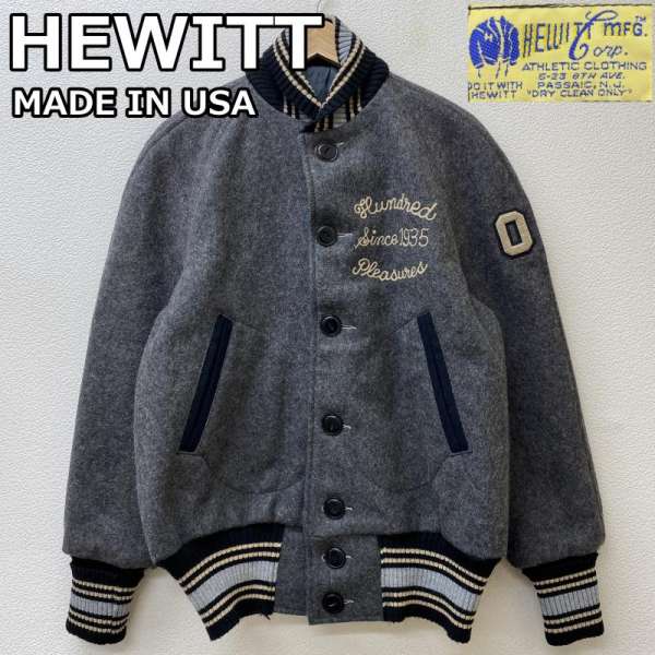 HEWITTMFG ヒューイットエムエフジー ジャンパー、ブルゾン ジャケット、上着 Jacket USA製 メルトン ウール レタード ワッペン スタジャン バーシティ 猫目 ボタンアップ【USED】【古着】【中古】10040322