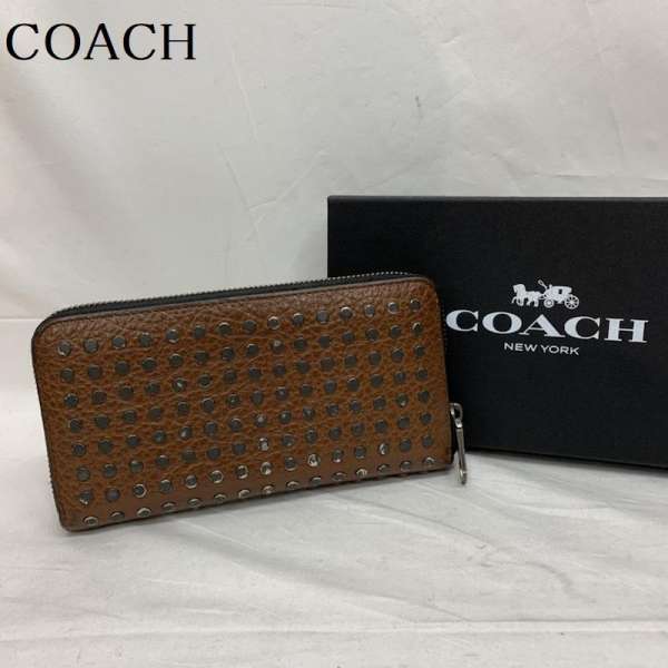 COACH コーチ 長財布 財布 Wallet Long Wallet ラウンド レザー ウォレット 長財布 スタッズ アコーディオン STUDS ACCRDN WLT【USED】【古着】【中古】10043697