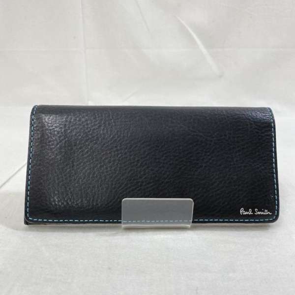 Paul Smith ポールスミス 長財布 財布 Wallet Long Wallet 長財布/レザー財布/LEATHER財布/ブラック/ブルーステッチ【USED】【古着】【中古】10052644