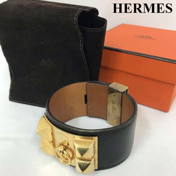HERMES エルメス ブレスレット、バングル アクセサリー Accessory Bracelet, Bangle Collier de Chien コリエドシアン ゴールド レザー ブレスレット フランス製 箱・保存袋あり【USED】【古着】【中古】10057766のサムネイル