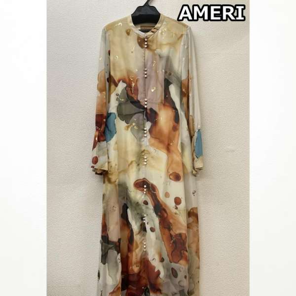 AMERI アメリ ロングスカート ワンピース One-Piece Long Skirt 02020540410 インクアート 金箔 プリント バンドカラー 615【USED】【古着】【中古】10057861のサムネイル