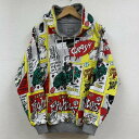 USED/古着 USED古着 長袖 パーカー Hooded Sweatshirt, Hoodie F.U.STADIO パーカー スウェット 総柄 アメコミ プリント イラスト リバーシブル【USED】【古着】【中古】10084676