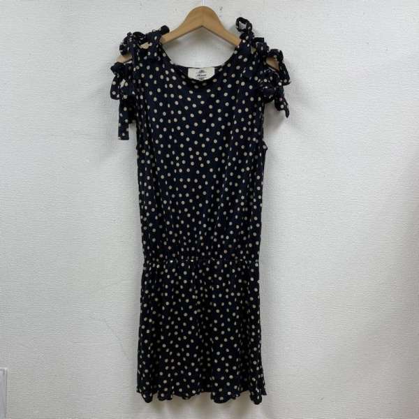 Kaon カオン ひざ丈スカート ワンピース One-Piece Medium Skirt リボンスリーブ 裾スカラップ シルク ワンピース ドット柄【USED】【古着】【中古】10085460