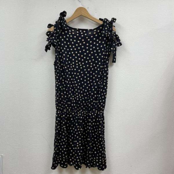 Kaon カオン ひざ丈スカート ワンピース One-Piece Medium Skirt リボンスリーブ 裾スカラップ シルク ワンピース ドット柄【USED】【古着】【中古】10085460