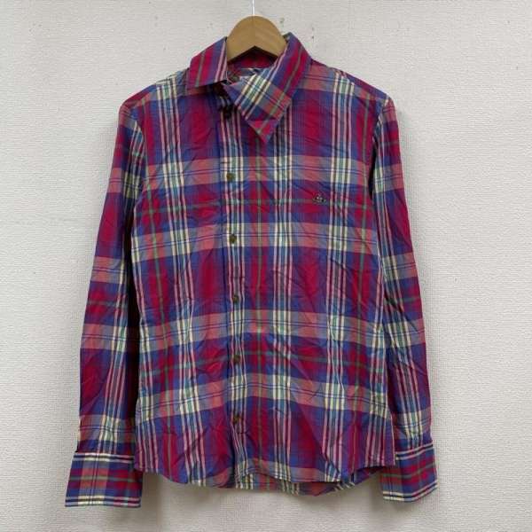 Vivienne Westwood MAN ヴィヴィアンウエストウッドマン 長袖 シャツ ブラウス Shirt, Blouse 長袖 シャツ ブラウス Shirt ロングスリーブ ロゴ オーヴ 刺繍 ボタン VW-WR-89886 アシンメトリー チェック【USED】【古着】【中古】10085863