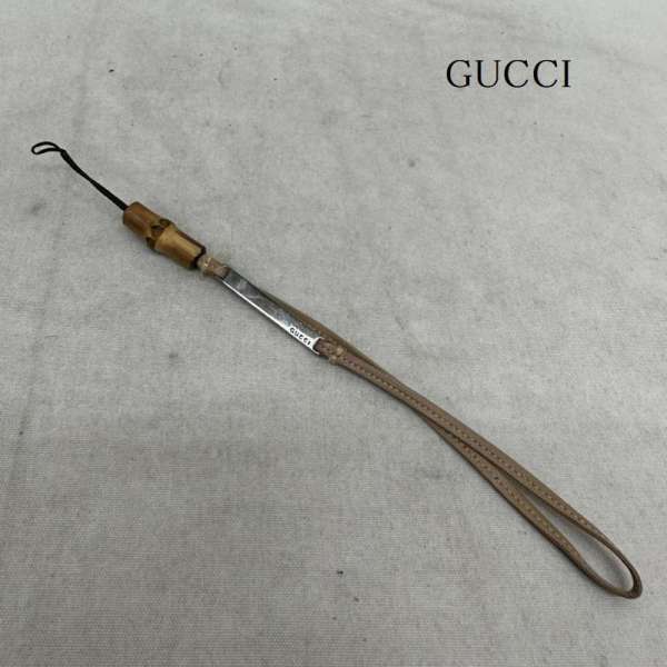 GUCCI グッチ キーホルダー キーホルダー Key Chain, Key Ring ロゴ プレート レザー バンブー ストラップ【USED】【古着】【中古】10088450