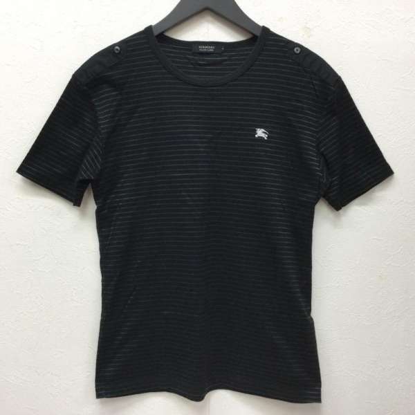 BURBERRY BLACK LABEL バーバリーブラックレーベル 半袖 Tシャツ T Shirt BMV05-707-08 エポーレット付 ボーダー柄 ホース刺繍 半袖Tシャツ 609【USED】【古着】【中古】10089496