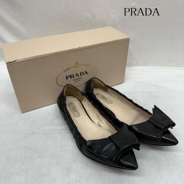 PRADA プラダ パンプス パンプス Pumps レザー フラット シューズ リボン 35 1/2【USED】【古着】【中古】10093021