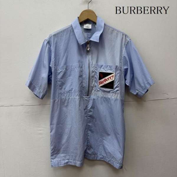 BURBERRY バーバリー 半袖 シャツ、ブラウス Shirt, Blouse 4561139 ロゴグラフィック パッチワーク 半袖 ハーフジップ シャツ【USED】【古着】【中古】10093097