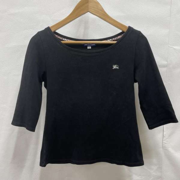 BURBERRY バーバリー 長袖 Tシャツ T Shirt BURBERRY BLUE LABEL カットソー 七分袖 ワンポイント刺繡ロゴ FAF97-627-10 BLK 日本製 三陽商会 38 BLK【USED】【古着】【中古】10096212